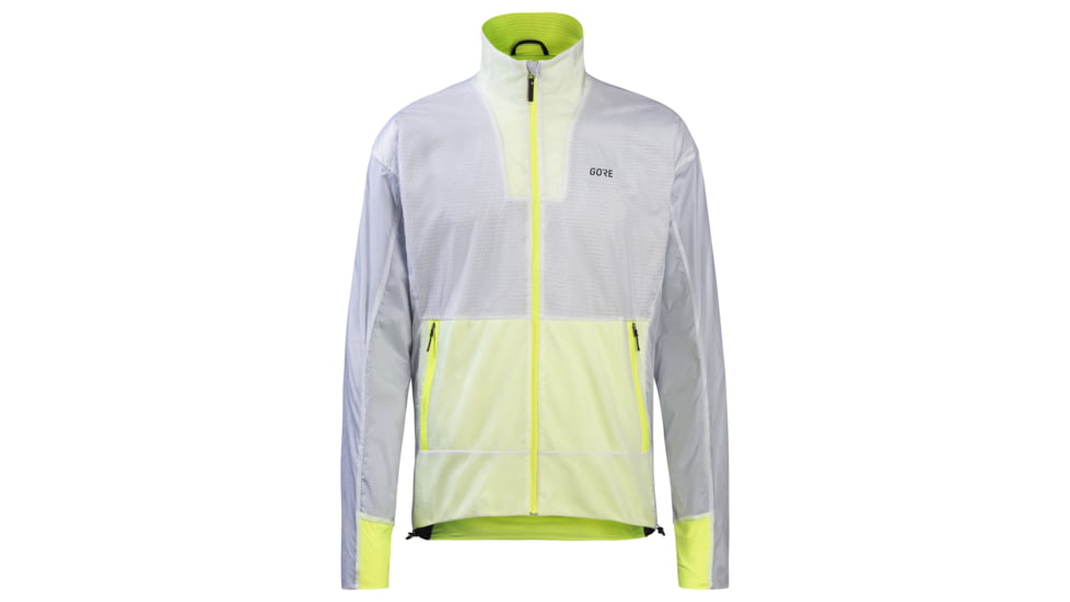 GOREWEAR Drive Running Jacket Mens in White/Neon Yellow 2XL Slim fit Windproof A6D55CB4, 100843-0108-XXXL