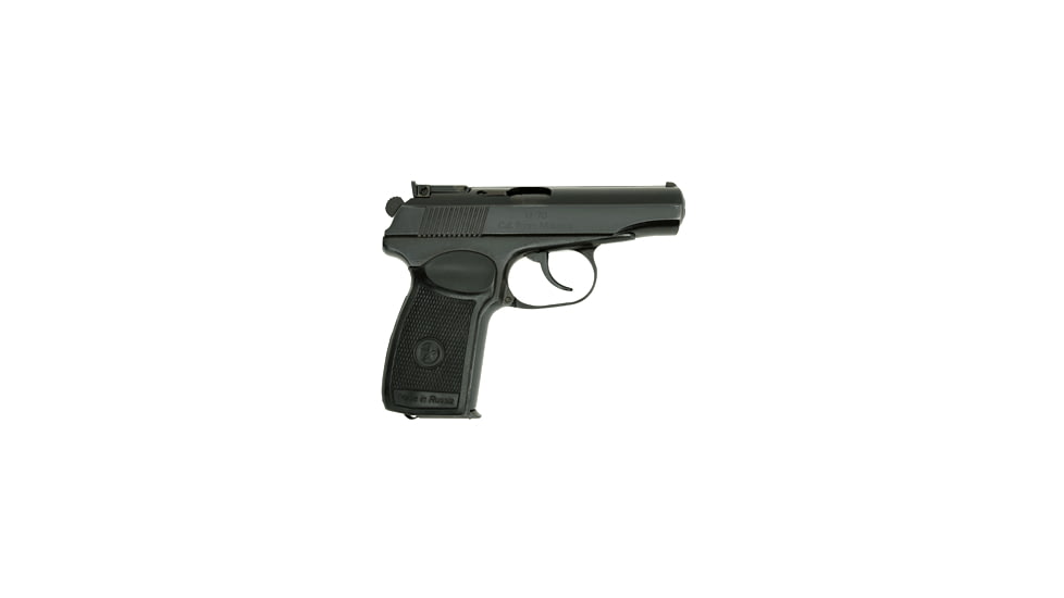 Baikal IJ-70 Pistol, 9x18mm Makarov, 4in barrel, blued steel frame, black checkered plastic grip, recoil operated semi-automatic, fixed blade front, adj. target rear, 8 round magazine, BLIJ709X18MMMKV41FRRMPG