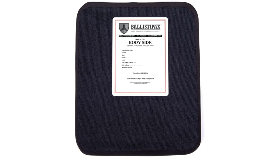 Ballistipax Armor Plate IIIA Hard Rectangular, 10x12, Single Curve, Black, S1HRDR1012BKSC