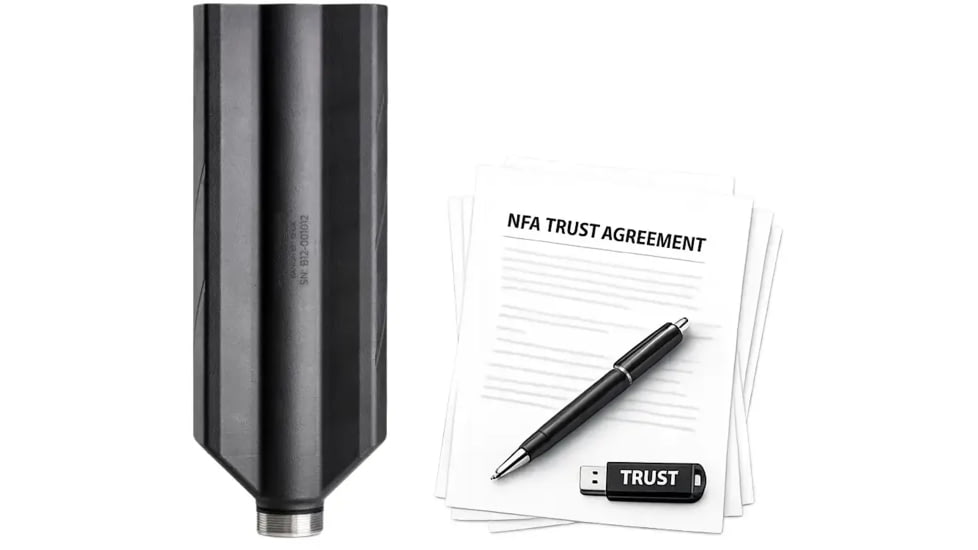 Banish TI 12 Gauge Shotgun Suppressor, 3.1x8.55 in, Black, w/ NFA Trust Registration, 100000150064-KIT1