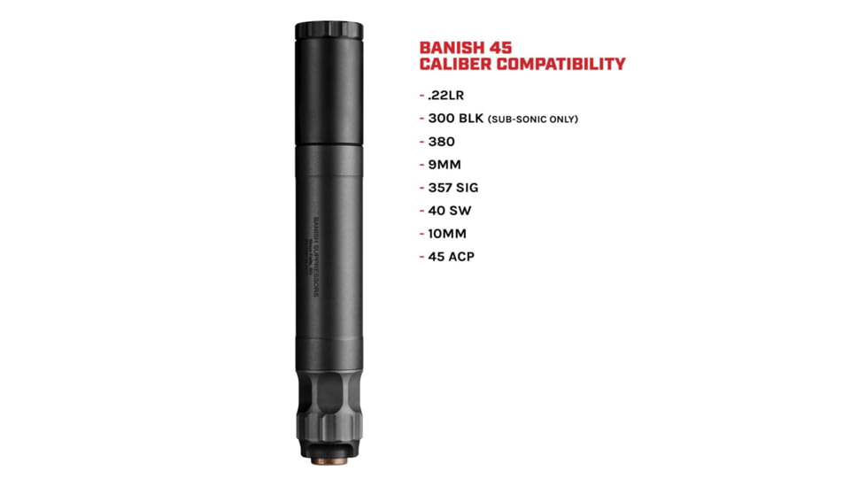 Banish .45 ACP Pistol Suppressor w/.578x28 Piston, 1.375x8.6 in, Black, 100000111322
