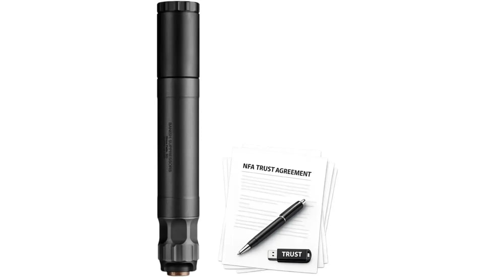 Banish .45 ACP Pistol Suppressor w/.578X28 Piston, 1.375x8.6in, Black, w/ NFA Trust Registration, BN100000111322-KIT1
