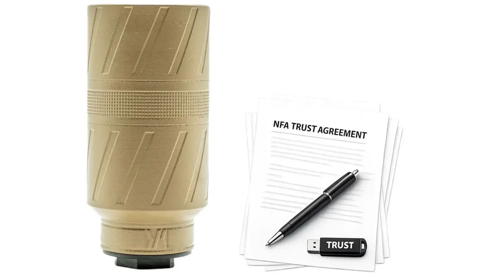 Banish TAC Speed K TI DTM 5.56x45mm NATO Suppressor, 2x4 in, FDE, w/ NFA Trust Registration, 100000111296-KIT1