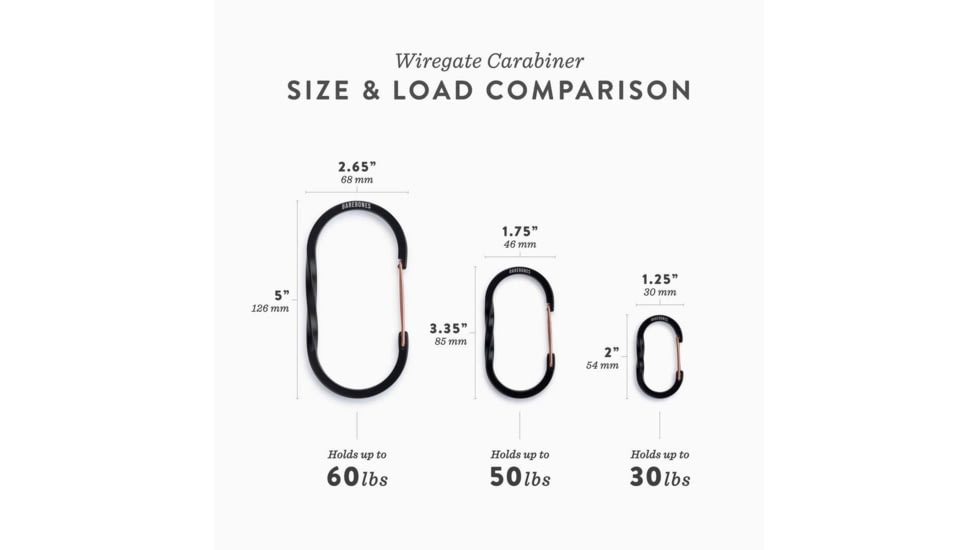 Barebones Wiregate Carabiner, Small, 3 Pack, Black, STC-620