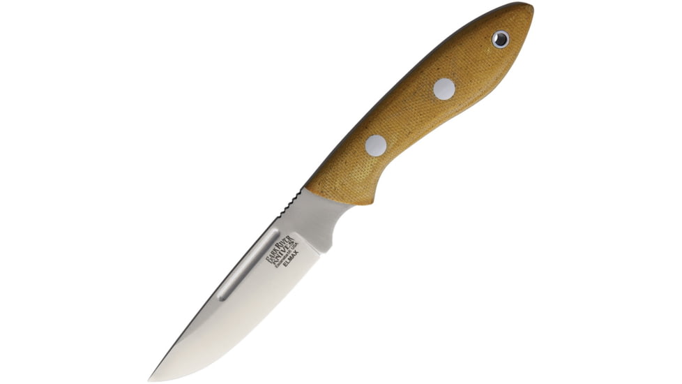 Bark River Adventurer II Elmax Fixed Blade Knife, 7.75in Overall, 3.5in Satin Elmax Steel Blade, Natural Canvas Micarta Handle, Brown Leather Belt Sheath, 05-143MNC