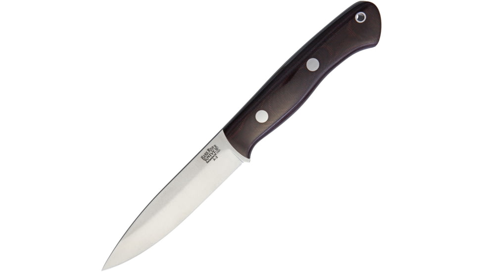Bark River Aurora Fixed Blade Knife, 9.5in Overall, 4.63in Satin A2 Tool Steel Blade, Burgundy Canvas Micarta Handle, Brown Leather Belt Sheath, 06-115MBU