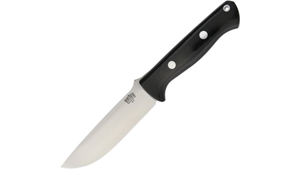 Bark River Bravo 1.25 Black Micarta Fixed Blade Knife, 5in, A2 Tool Steel, Drop Point, Black, Canvas Micarta Handle BA07115MBC
