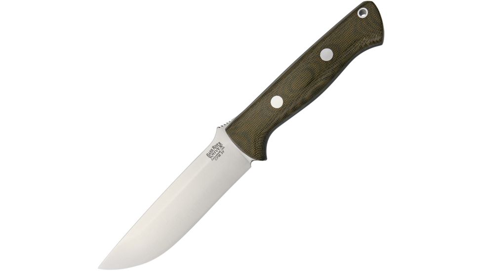 Bark River Bravo 1.25 Green Canvas Fixed Blade Knife, 5in, Drop Point, Green, Canvas Micarta Handle BA07125MGC