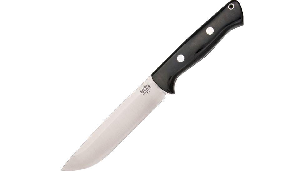 Bark River Bravo 1.5 Field Knife Black Fixed Blade Knife, 5.75in, A2 Tool Steel, Standard Edge, Satin, Black, Canvas Micarta Handle BA07114MBC