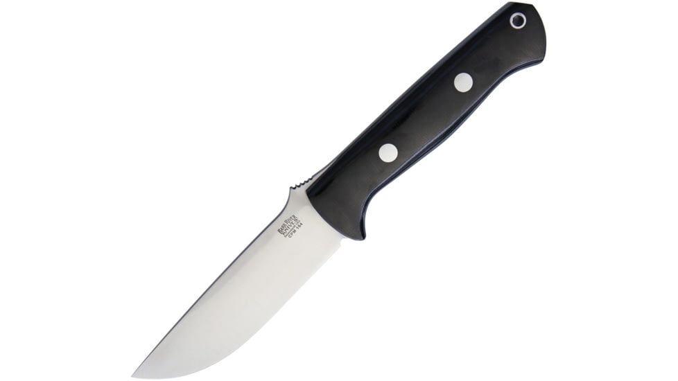 Bark River Bravo 1 Fixed Blade Knife, 9in Overall, 4.25in Satin Cpm-154 SS Drop Point, Black Canvas Micarta Handle, Thumb Ramp, Brown Leather Belt Sheath, 07-171MBC