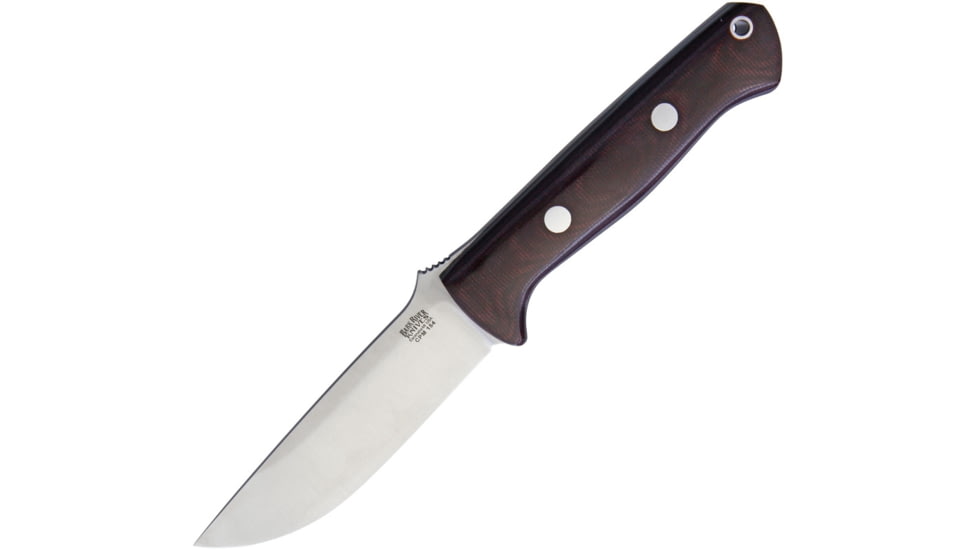 Bark River Bravo 1 Fixed Blade Knife, 9in Overall, 4.25in Satin Cpm-154 SS Drop Point, Burgundy Canvas Micarta Handle, Thumb Ramp, Brown Leather Belt Sheath, 07-171MBU