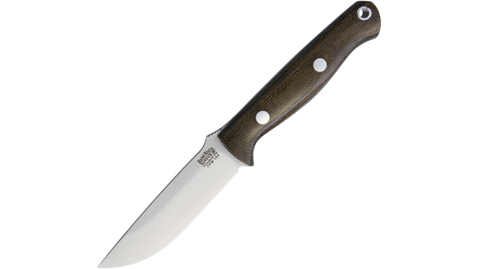 Bark River Bravo EDC CPM154 Fixed Blade Knife, 7in Overall, 3.25in Satin Cpm-154 SS Blade, Green Canvas Micarta Handle, Brown Leather Belt Sheath, 07-054M-GC