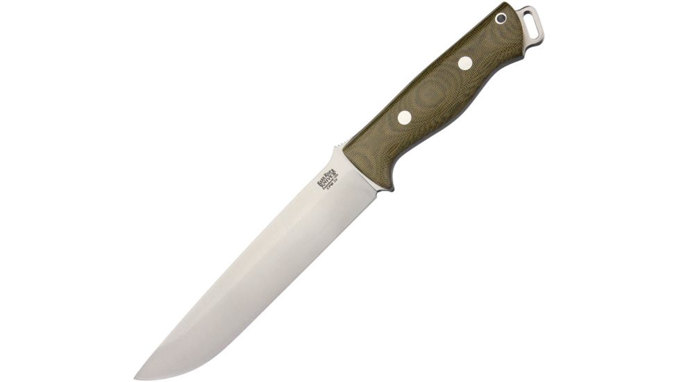 Bark River Bravo II 3V Green Canvas Fixed Blade Knife, 7in, CPM-3V Steel, Standard Edge, Brushed, Green, Canvas Micarta Handle BA07221MGC