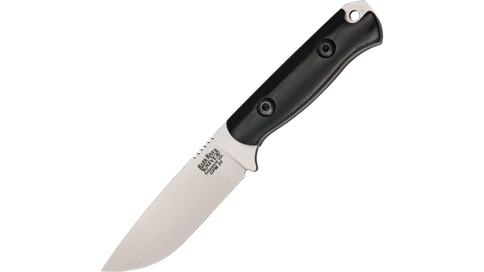 Bark River Bravo Necker II Black Micarta Fixed Blade Knife, 3.5in, CPM-3V Steel, Drop Point, Black, Canvas Micarta Handle BA004SMBC