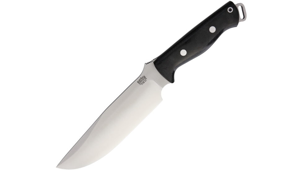 Bark River Bravo Survivor Fixed Blade Knife, 12.5in Overall, 7in Satin Cpm-3V Carbon Steel Drop Point, Black Canvas Micarta Handle, Brown Leather Belt Sheath, 07-226MBC