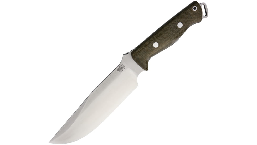 Bark River Bravo Survivor Fixed Blade Knife, 12.5in Overall, 7in Satin Cpm-3V Carbon Steel Drop Point, Green Canvas Micarta Handle, Brown Leather Belt Sheath, 07-226MGC