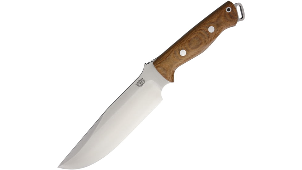 Bark River Bravo Survivor Fixed Blade Knife, 12.5in Overall, 7in Satin Cpm-3V Carbon Steel Drop Point, Natural Canvas Micarta Handle, Brown Leather Belt Sheath, 07-226MNC