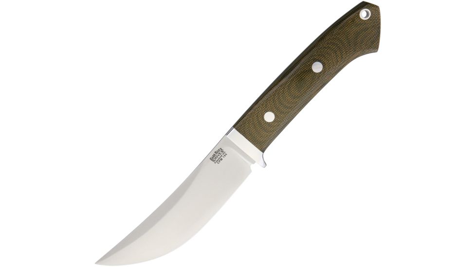 Bark River Classic Trailing Point Hunter Fixed Blade Knife, 4.5in, CPM 154 Steel, Standard Edge, Satin, Green, Canvas Micarta Handle BA02145MGC