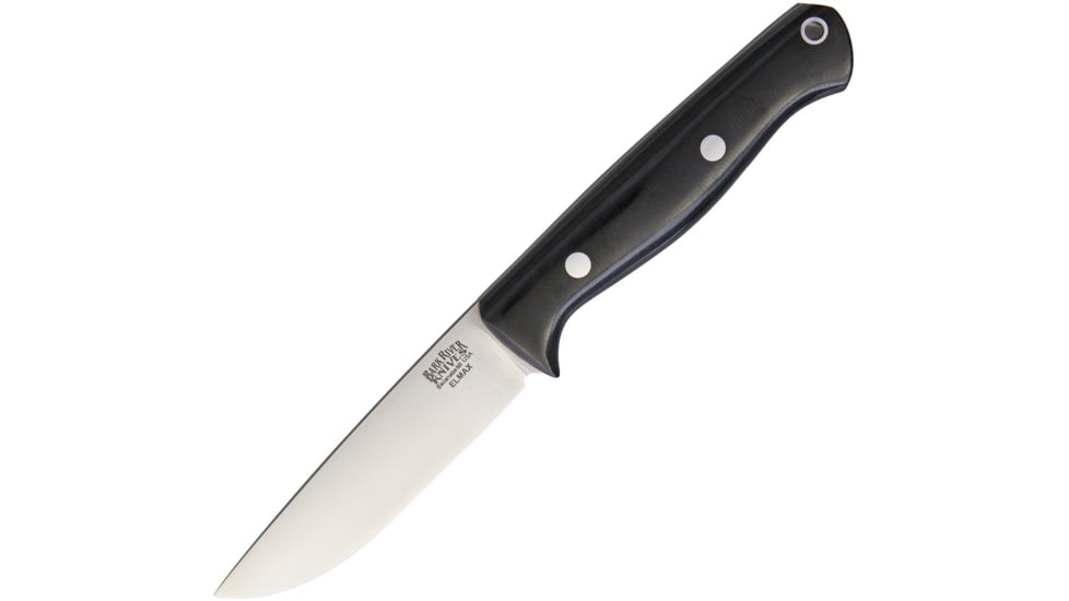 Bark River Gunny Hunter LT Elmax Fixed Blade Knife, 8.25in Overall, 3.75in Satin Elmax Steel Blade, Black Canvas Micarta Handle, Brown Leather Belt Sheath, 07-056MBC