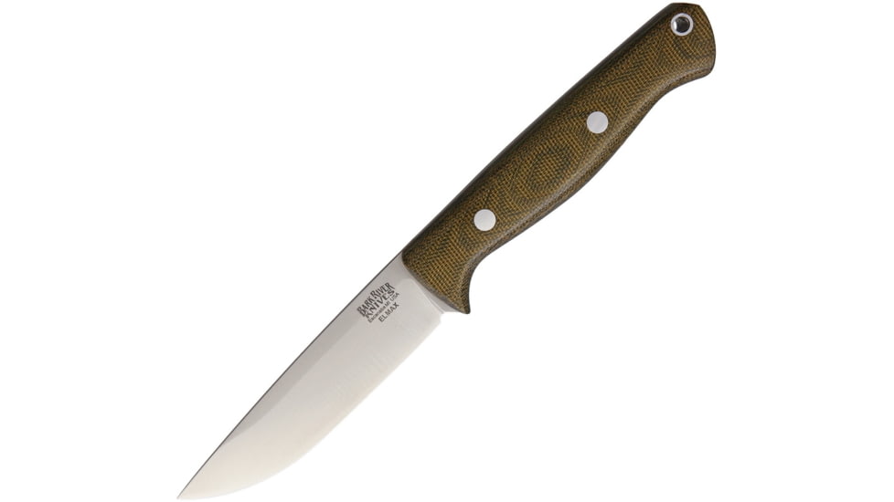 Bark River Gunny Hunter LT Elmax Fixed Blade Knife, 8.25in Overall, 3.75in Satin Elmax Steel Blade, Green Canvas Micarta Handle, Brown Leather Belt Sheath, 07-056MGC