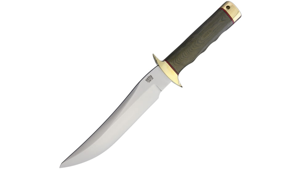 Bark River MacV SOG Recondo CPM154 Fixed Blade Knife, 12.13in Overall, 7in Satin Cpm-154 SS Blade, Green Linen Micarta Handle, Brass Guard And Pommel, Black Leather Belt Sheath, 10-156M-GC