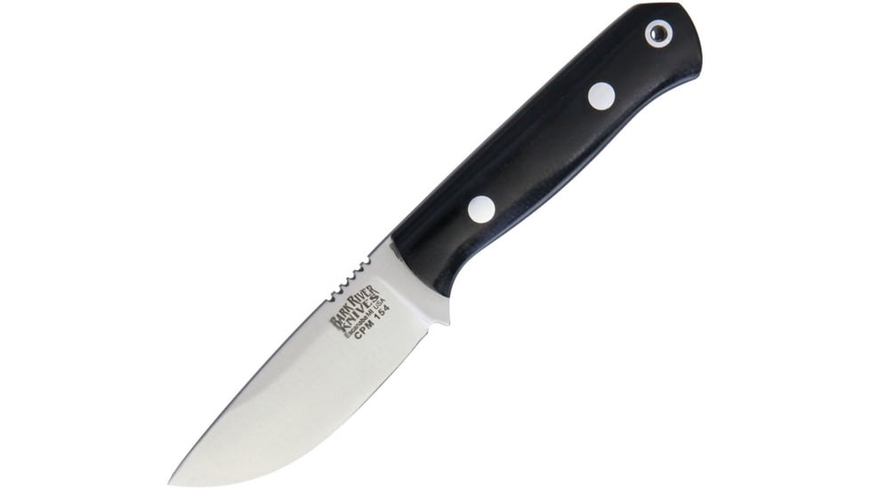 Bark River Micro Bravo CPM154 Fixed Blade Knife, 4.88in Overall, 2.13in Satin Cpm-154 SS Drop Point, Black Canvas Micarta Handle, Brown Leather Belt Sheath, 07-053MBC