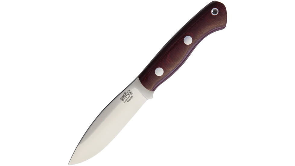 Bark River Mini Tundra Elmax Fixed Blade Knife, 8in Overall, 4in Satin Elmax Steel Blade, Burgundy Canvas Micarta Handle, Brown Leather Belt Sheath, 18-041MBU