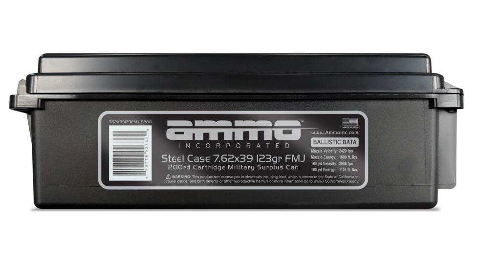 BarnauL 7.62x39mm 123 Grain Full Metal Jacket Steel Cased Centerfire Rifle Ammo, 200 Rounds, 762X39123FMJ-B200