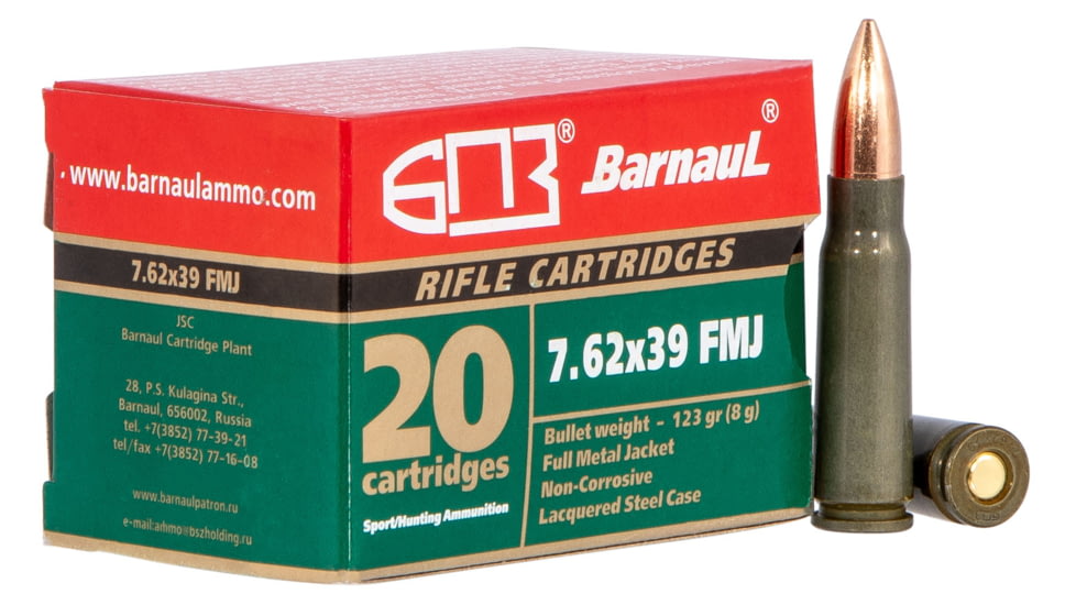 BarnauL 7.62x39mm 123 grain Full Metal Jacket Steel Cased Centerfire Rifle Ammo, 500 Rounds, 762X39FMJ123