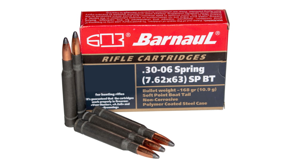 BarnauL .30-06 Springfield 168 grain Soft Point Boat Tail Steel Cased Centerfire Rifle Ammo, 500 Rounds, BRN3006SPRSPBT168