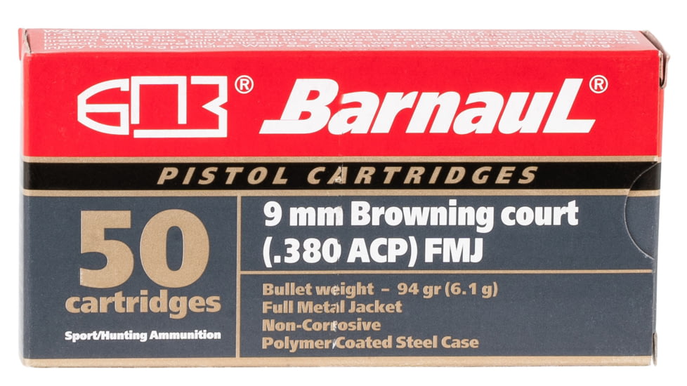 BarnauL .380 ACP 94 grain Full Metal Jacket Steel Cased Centerfire Pistol Ammo, 500 Rounds, BRN380AUTIFMJ94