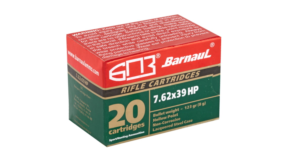 BarnauL 7.62x39mm 123 grain Hollow Point Steel Cased Centerfire Rifle Ammo, 20 Rounds, BRN762x39HP123