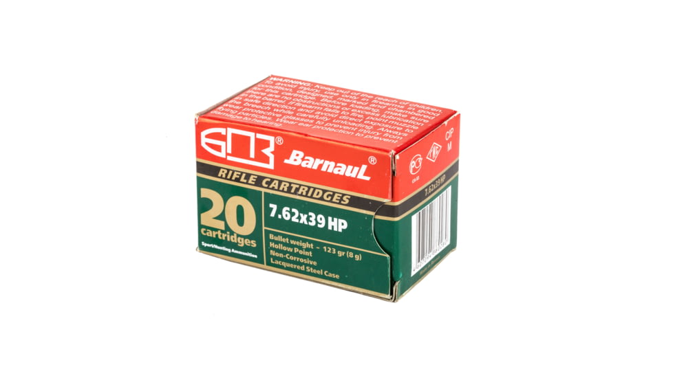 BarnauL 7.62x39mm 123 grain Hollow Point Steel Cased Centerfire Rifle Ammo, 20 Rounds, BRN762x39HP123