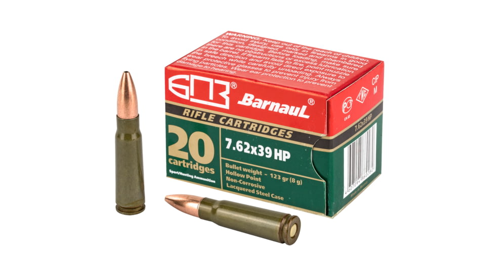 BarnauL 7.62x39mm 123 grain Hollow Point Steel Cased Centerfire Rifle Ammo, 20 Rounds, BRN762x39HP123
