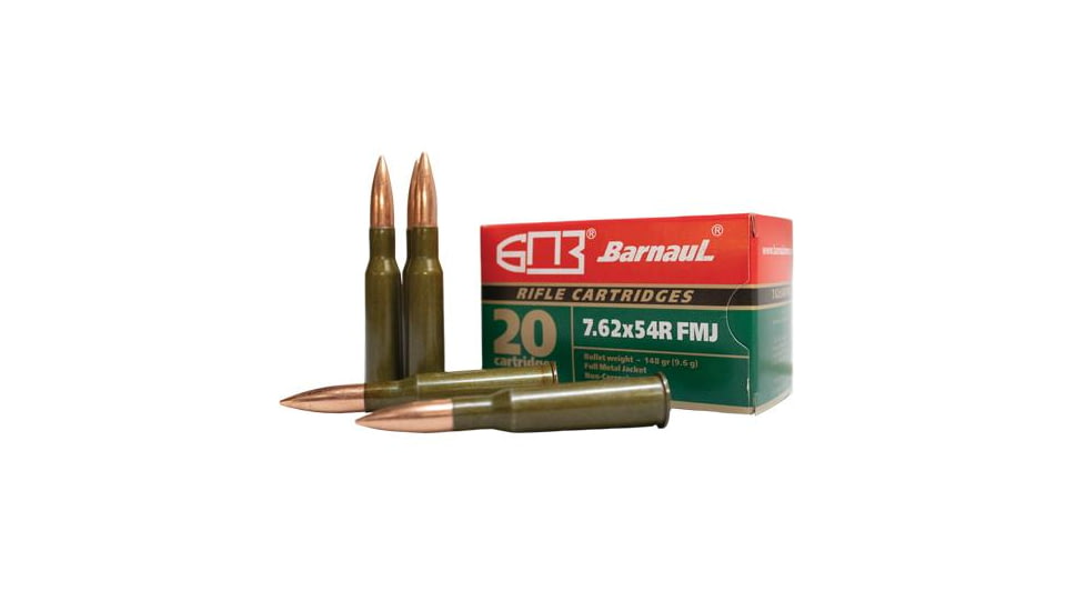 BarnauL Lacquered Steel Case Rifle Ammo 7.62x54mmR 148 gr FMJ 2641 fps 500/ct Case, BRN 762x54R FMJ148C