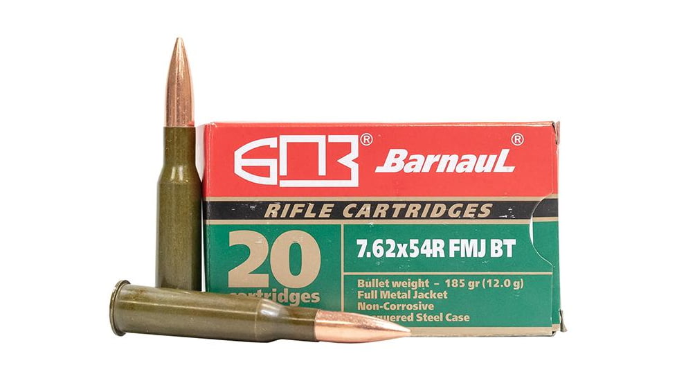 BarnauL Lacquered Steel Case Rifle Ammo 7.62x54mmR 185 gr FMJ 500/ct Case, BRN 762x54R FMJ185C