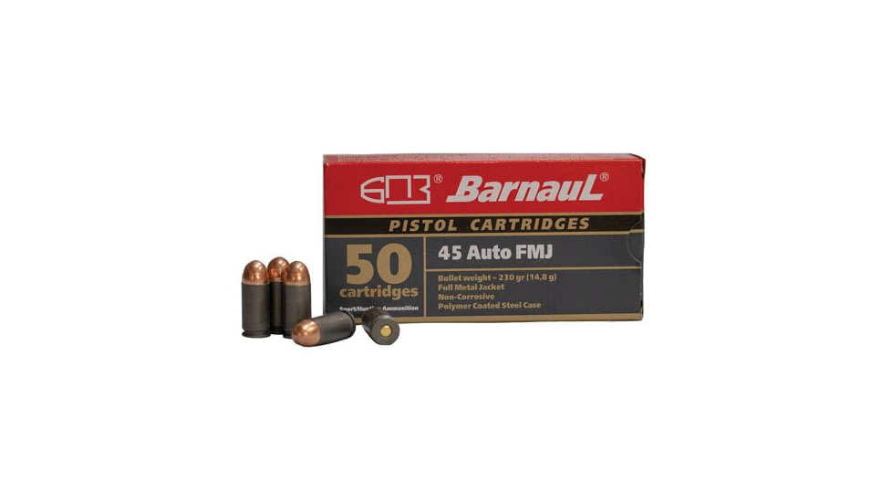 BarnauL Polycoated Steel Case Rifle Ammo .45 ACP 230 gr FMJ 935 fps 500/ct Case, BRN 45AUTO FMJ230C