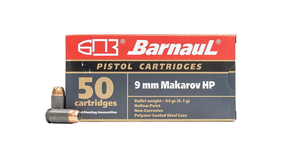 BarnauL Polycoated Steel Case Rifle Ammo 9mm Makarov 94 gr FMJ 1099 fps 1000/ct Case, BRN 9mmMakarov FMJ94C