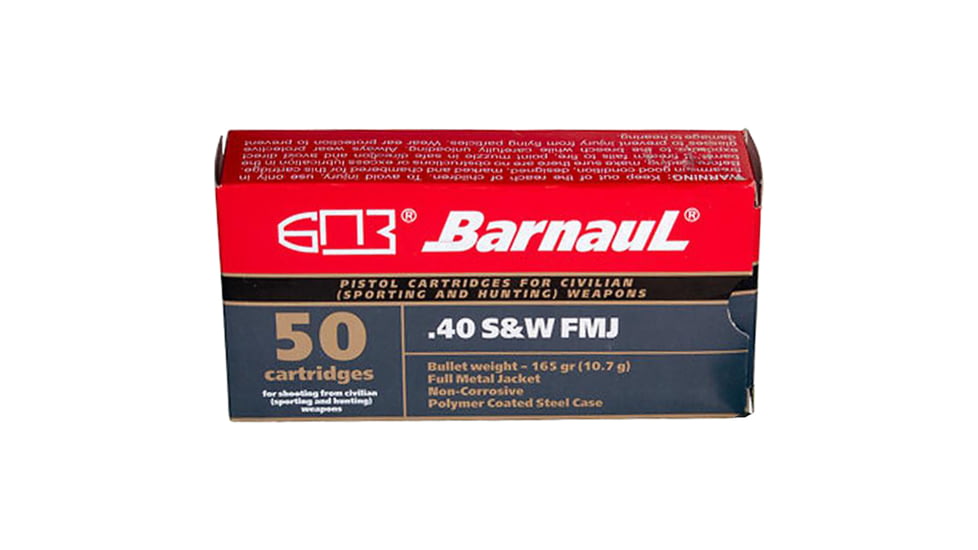 BarnauL Steel .40 S&amp;W 165 Grain Full Metal Jacket Steel Cased Pistol Ammo, 50 Rounds, BRN 40SW FMJ165