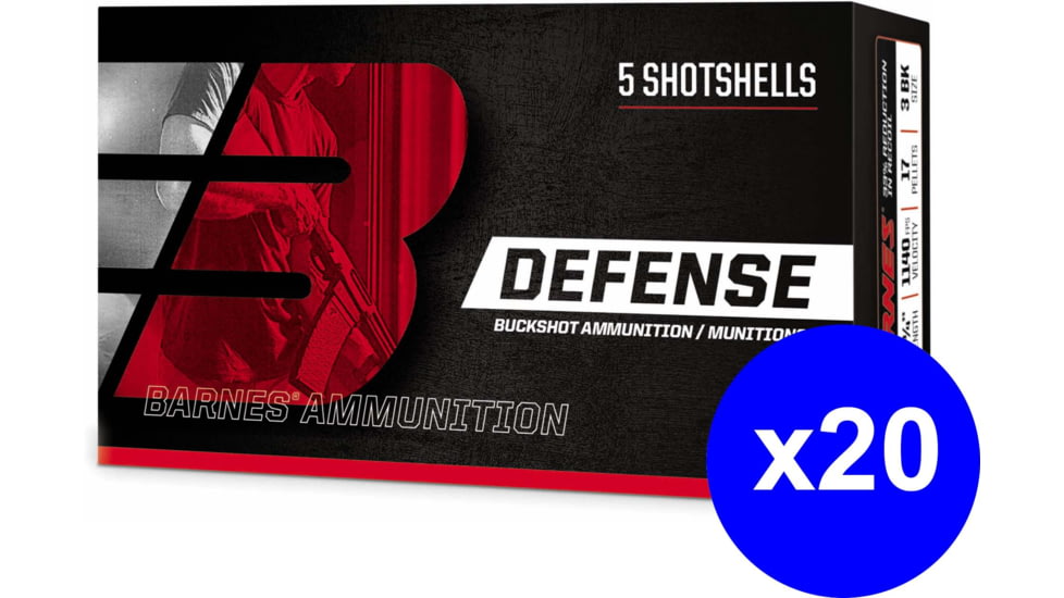 Barnes Defense Buckshot 12 Gauge 00 Buck 15 Pellets 3in Shotgun Buckshot Ammo, 100 Rounds