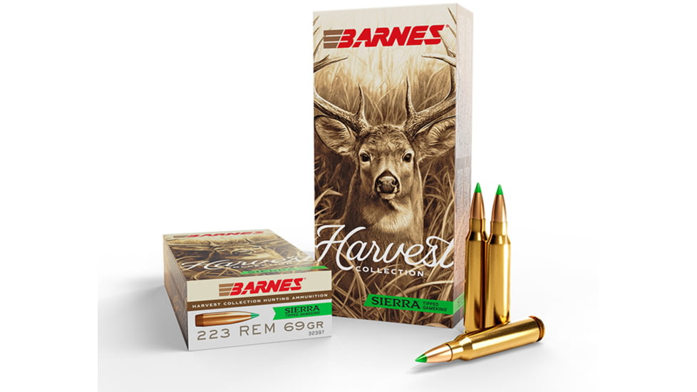 Barnes Harvest .223 Remington 69 Grain Sierra Tipped GameKing Brass Cased Rifle Ammo, 20 Rounds, 32397