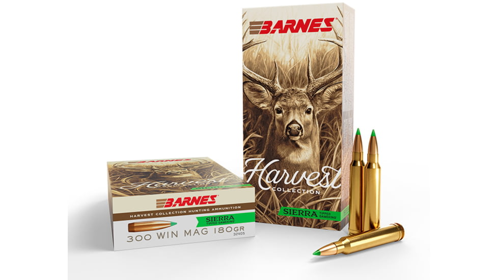 Barnes Harvest .300 Winchester Magnum 180 Grain Sierra Tipped GameKing Brass Cased Rifle Ammo, 20 Rounds, 32405