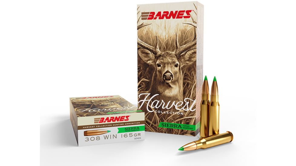 Barnes Harvest .308 Winchester 165 Grain Sierra Tipped GameKing Brass Cased Rifle Ammo, 20 Rounds, 32404