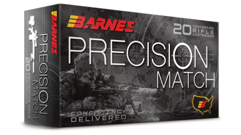 Barnes Precision Match .300 AAC Blackout 125 grain Match Burner Open Tip Match Boat Tail Centerfire Rifle Ammo, 20 Rounds, 30737