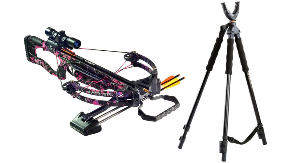 Barnett Crossbows LadyRaptor FX Crossbow, Pink Camouflage 4x32 Scope, 78629 W/ Vanguard Quest Tripod