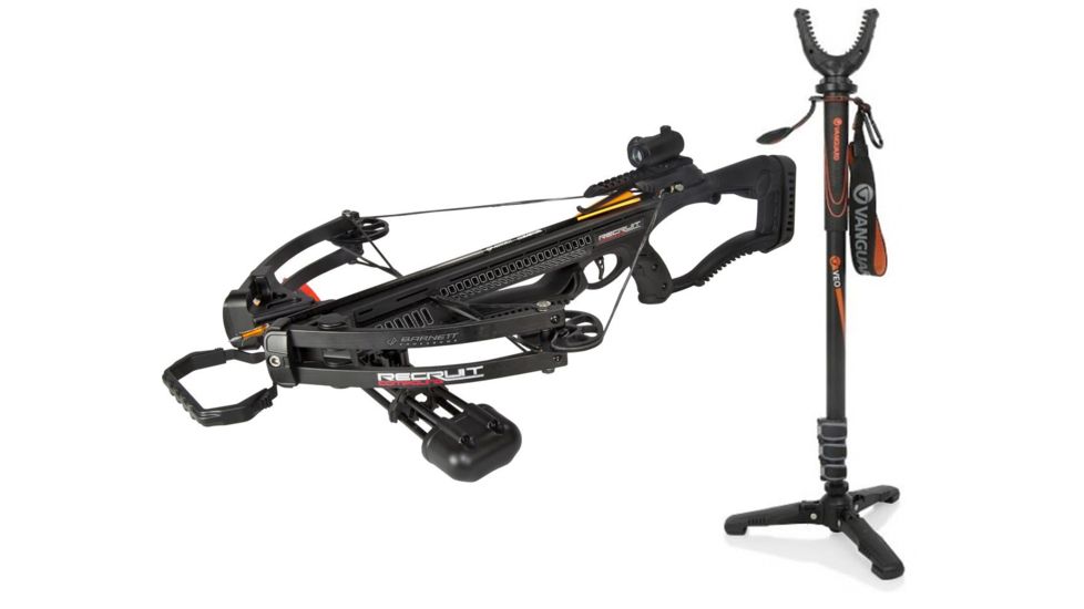 Barnett Crossbows Recruit Compound, Crossbow Black Red Dot Scope, 78610 W/ Vanguard Veo Shooting Stick