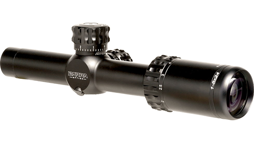 Barra Optics FT 1-5x24 Rifle Scope, 30mm Tube, Second Focal Plane, Duplex Reticle, MIL Adjustment, Black, FT1-5X24