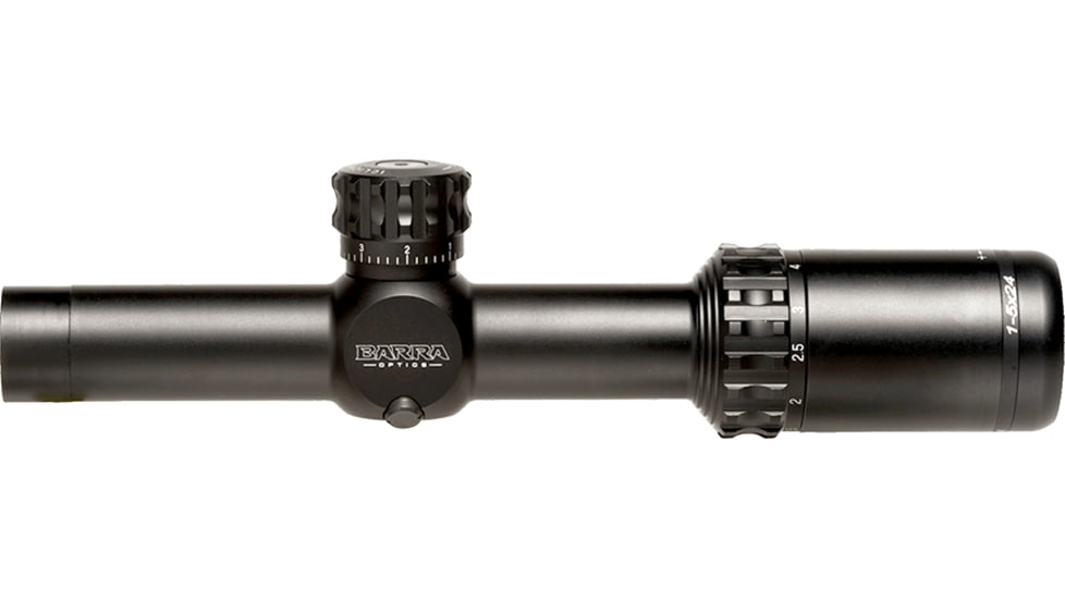 Barra Optics FT 1-5x24 Rifle Scope, 30mm Tube, Second Focal Plane, Duplex Reticle, MIL Adjustment, Black, FT1-5X24