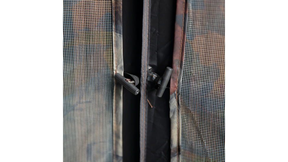 Barronett Blinds Tag Out Hub Hunting Blind with blaze orange safety panels, Bloodtrail Woodland, 3-Person, TA350BT