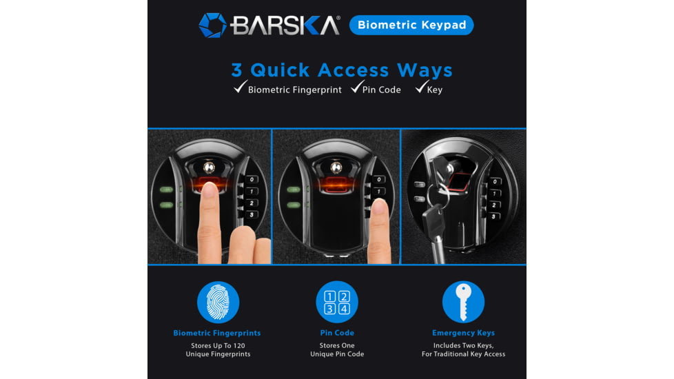 Barska 0.46 Cubic Fit HQ100 Biometric Keypad Safe, Black, Small, AX12888